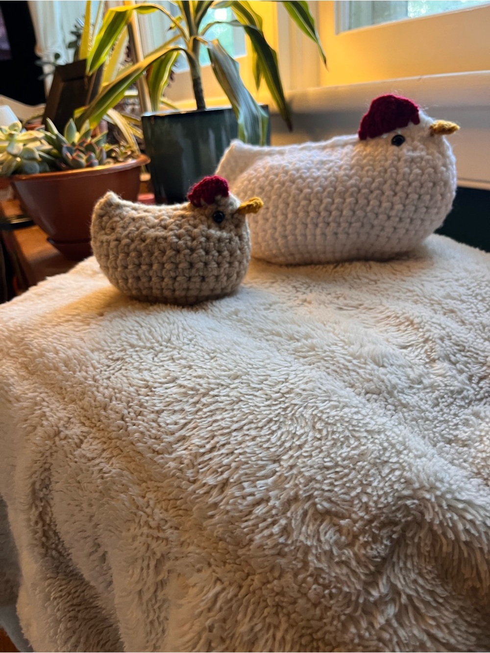 Handmade Cream Crochet Chicken Decor - Set of 2